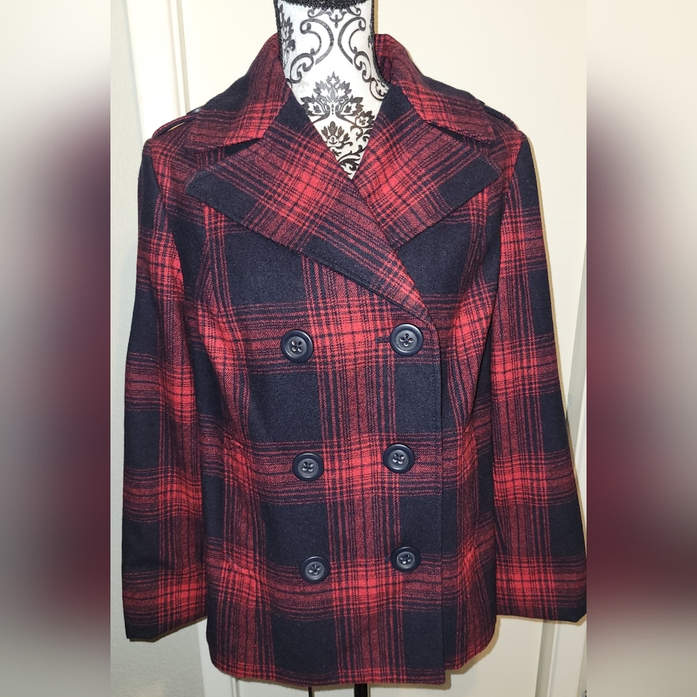 Old Navy Double Breasted Plaid Peacoat Preppy Academia School Girl Size Large